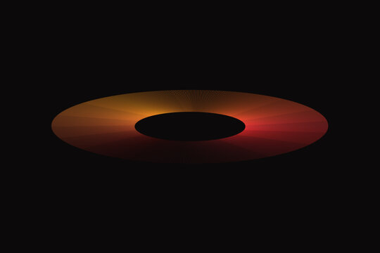 Glowing gradient ring with central shadow on black background, glowing effect orange hue red tint