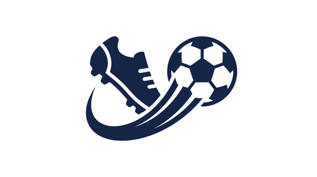 Dynamic soccer action logo featuring a speeding football and an athletic cleat, symbolizing powerful movement and competitive spirit for sports branding and event promotions