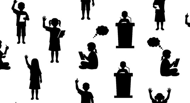 Silhouette figures showing classroom interaction and participation styles.