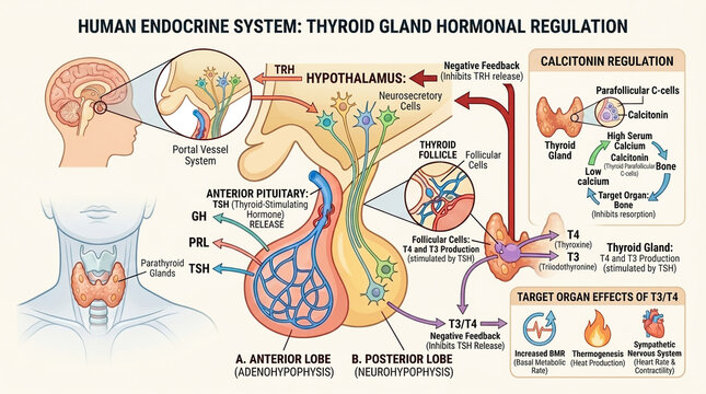 Human endocrine system - thyroid gland hormonal regulation diagram
