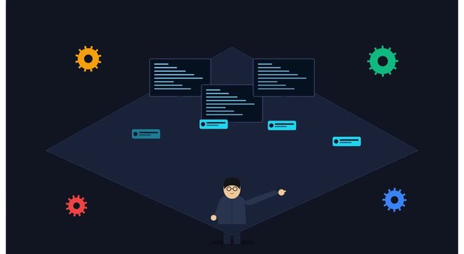 Software developer coding animation with animated ui animation