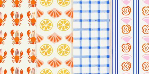 nautical summer pattern with crabs lemons shells and plaid © Bivuti