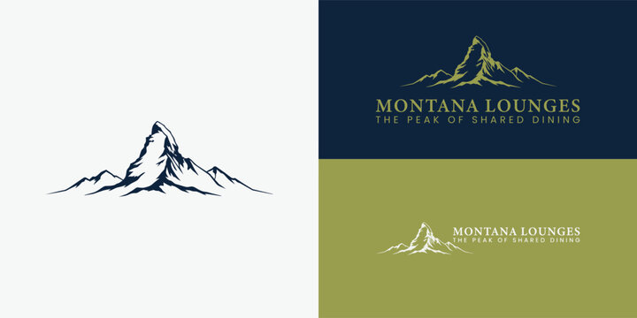 A minimalist tapas restaurant logo featuring an elegant Alpine mountain silhouette. The logo symbolises global culinary exploration, authenticity, premium dining, and Swiss heritage.