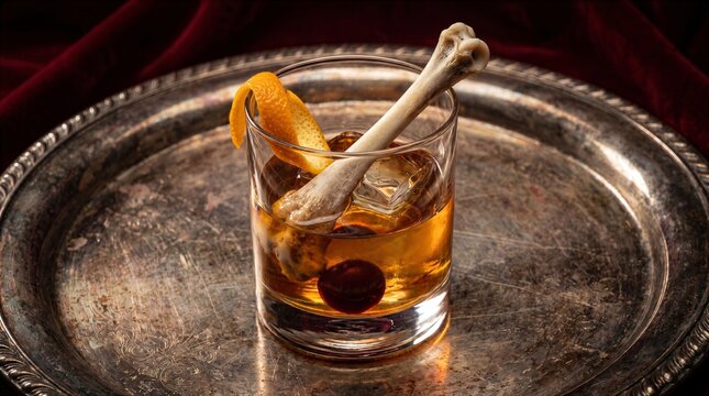 Rustic Old Fashioned with Bone Marrow Swizzle - Premium Stock Image