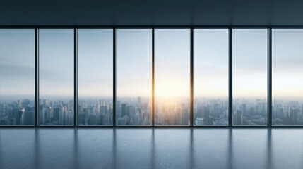 Fototapeta premium city skyline office view, modern business district, sunrise light