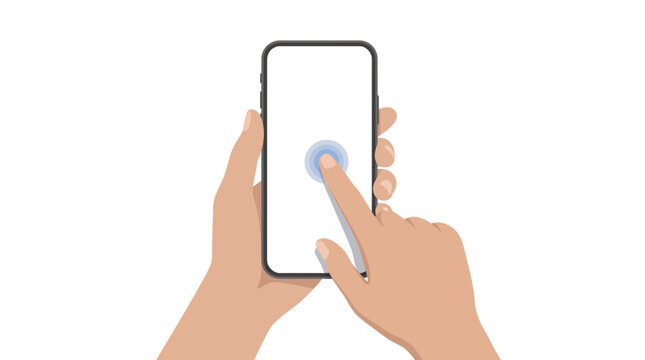 Hand Touching Smartphone Screen with Blue Tap Target Ripple Mockup