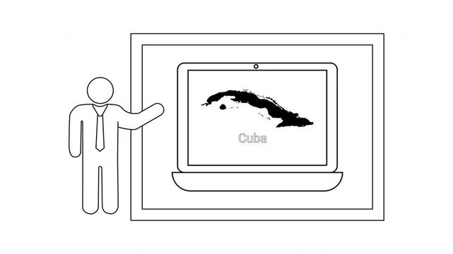 Presentation of Cuba Map on Laptop Screen by Business Person.
