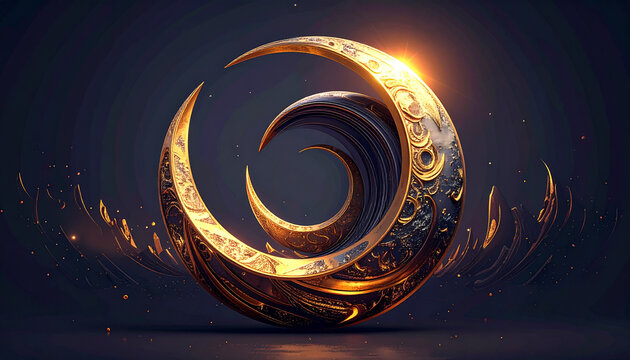 Golden spiral crescent moon abstract design element
