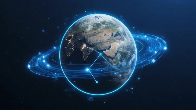 Earth Futuristic Global Network Connections Cinematic 3d Animation of Planet Earth for Technology and Science Visualizations