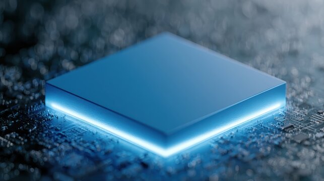Blue AI core, glowing motherboard, advanced computing