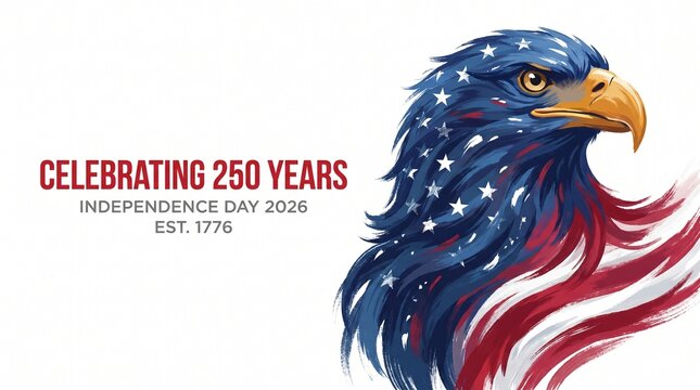 Celebrating 250 Years Independence Day 2026 Est 1776 Patriotic Bald Eagle American Flag Brushstroke Transparent