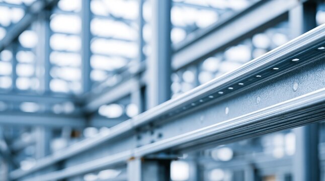 Close up of steel frame structure under construction