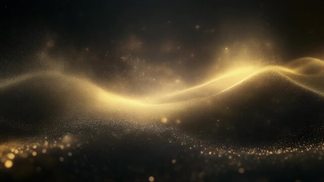 Soft radiant dust cloud drifting through warm luminous waves with particles and peaceful motion