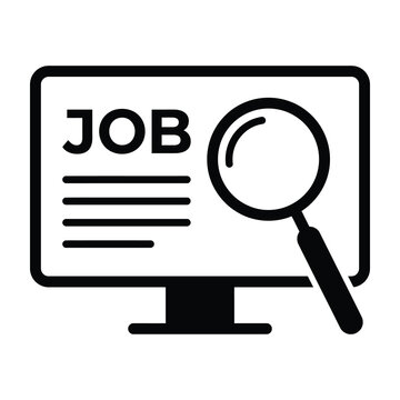 Job search on computer with magnifying glass