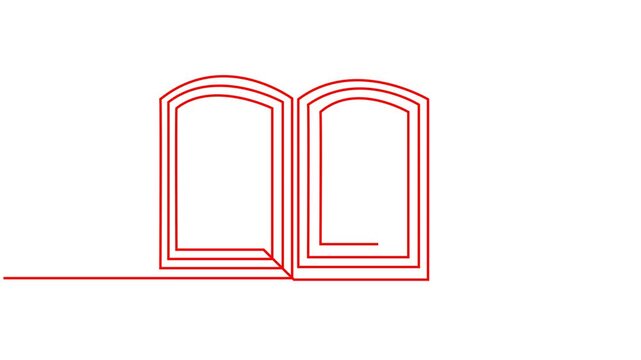 Red outline of an arched doorway on a white background image photo