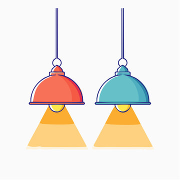 Two hanging pendant lamps with light beams