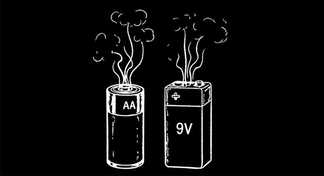 Illustration of overheating AA and nine volt batteries.