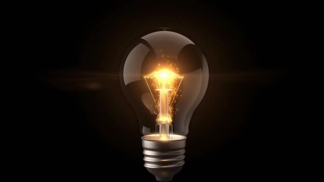 Lightbulb glowing with intense warm energy motion footage showing a brilliant conceptual idea emerging against a deep black background