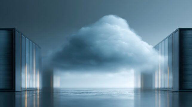 AI server infrastructure, glowing cloud computing environment