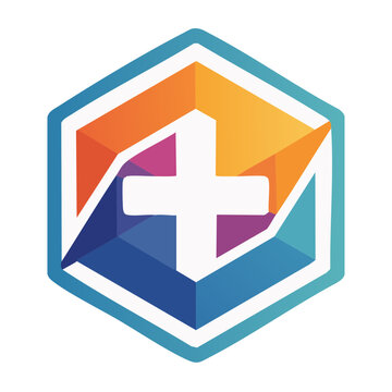 Abstract Hexagonal Logo with White Plus Sign