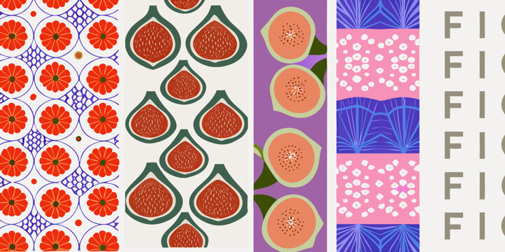 fig fruit designs colorful vector patterns illustration
