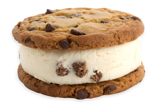 Delicious chocolate chip cookie ice cream sandwich Isolated on transparent background