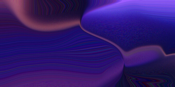 Fluid purple liquid wave pattern with neon glowing curves and dark abstract background for high tech modern graphic design art.