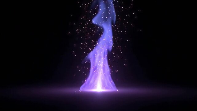 Blue magic fire vortex rising with glowing particles in a dark environment creating a mystical motion video visual effect