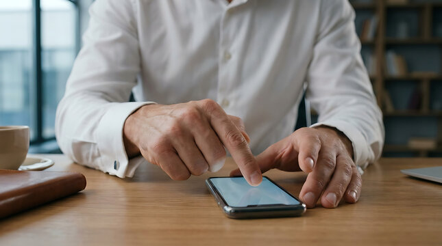 Person using a smartphone at a desk