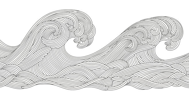 Stylized Wave Pattern Illustration in Black and White