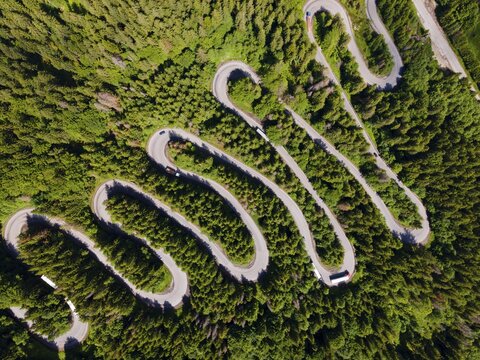 Aerial view, pass road, Bratocea Pass, Carpathians, Great Wallachia, Bulgaria