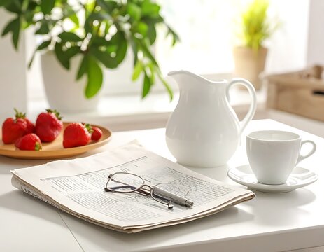 A serene still life with breakfast items on a table