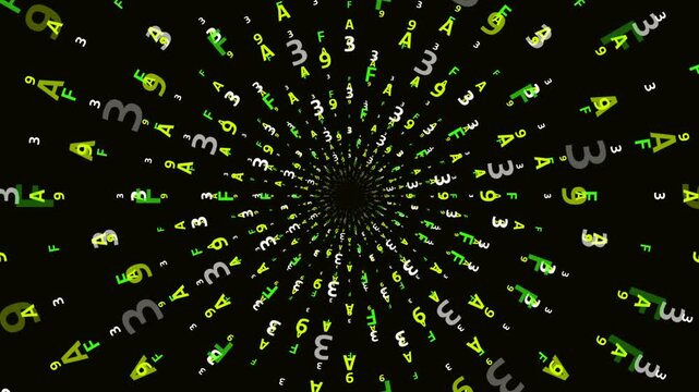 Hexadecimal Yellow Green Matrix Code Tunnel Loop
