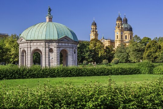 Court Garden with Diana Temple and Theatine Church, Munich, Upper Bavaria, Bavaria, Germany
