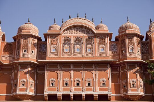 Facade in the pink city, historic centre, Jaipur, Rajasthan, India