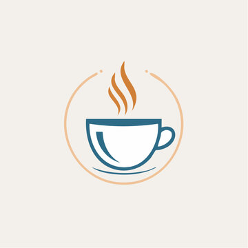 A stylish and minimalistic illustration of a steaming cup of coffee in a circle, perfect for cafes, coffee shops, and beverage brands