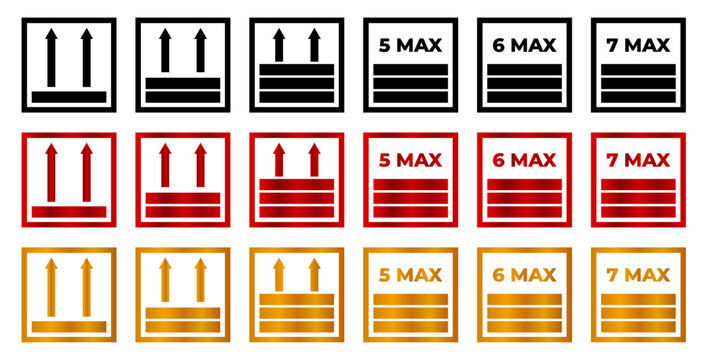 Packaging handling symbols set for logistics cargo shipping sticker and box side up stacking warning label design commercial use