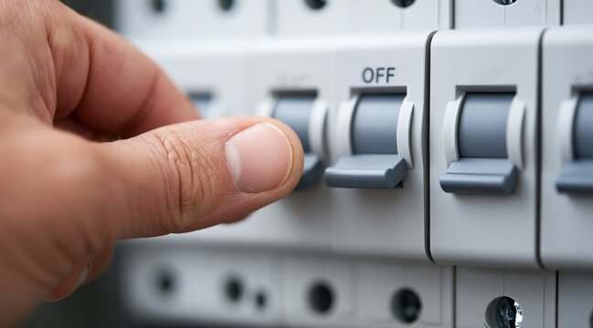 Hand flipping switch on circuit breaker panel