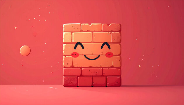 smiling brick wall with cartoon face happy emoticon