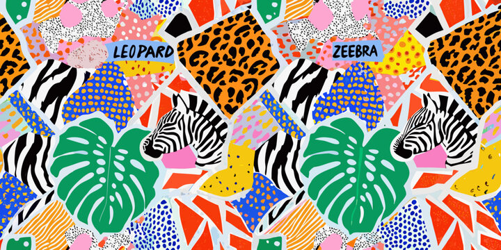 eclectic animal print collage pattern zebra leopard