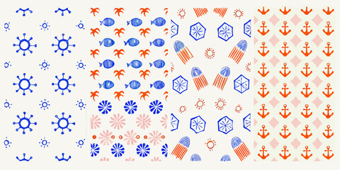 nautical patterns with anchors and ships wheels © Rahul