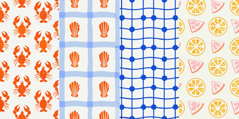 nautical summer pattern with crabs shells lemons © Rahul