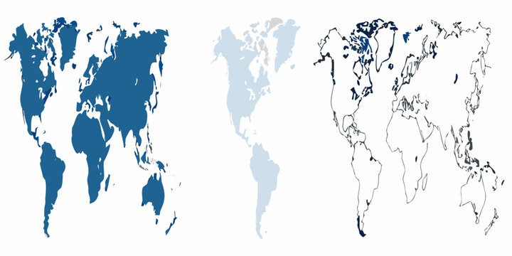 world map silhouettes with blue filled continents