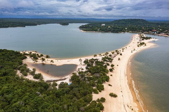Long sandy beach in Alter do Chao along the amazon river, Para, Brazil