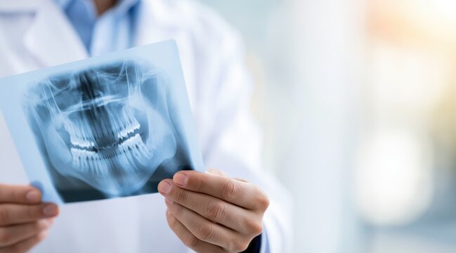 Dentist hands holding dental panoramic x-ray film