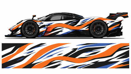 Obraz premium Racing Car with Orange Blue Design.