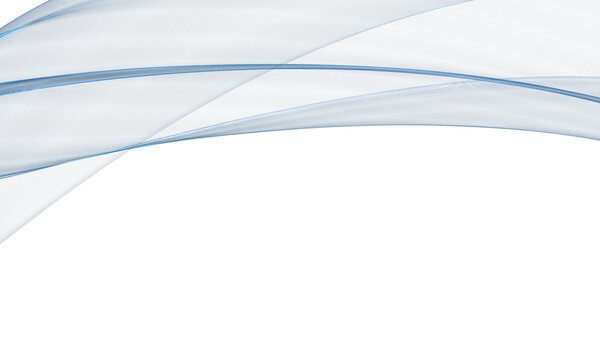 Abstract translucent blue flowing lines on white background