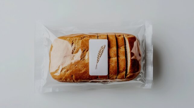 A clear, sealed plastic bag holds a loaf of perfectly uniform, pre-sliced white bread