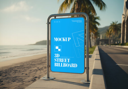 Beach Road Side Sign Board Mockup