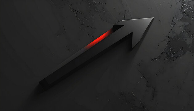 Arrow pointing up with red glowing edge on dark surface